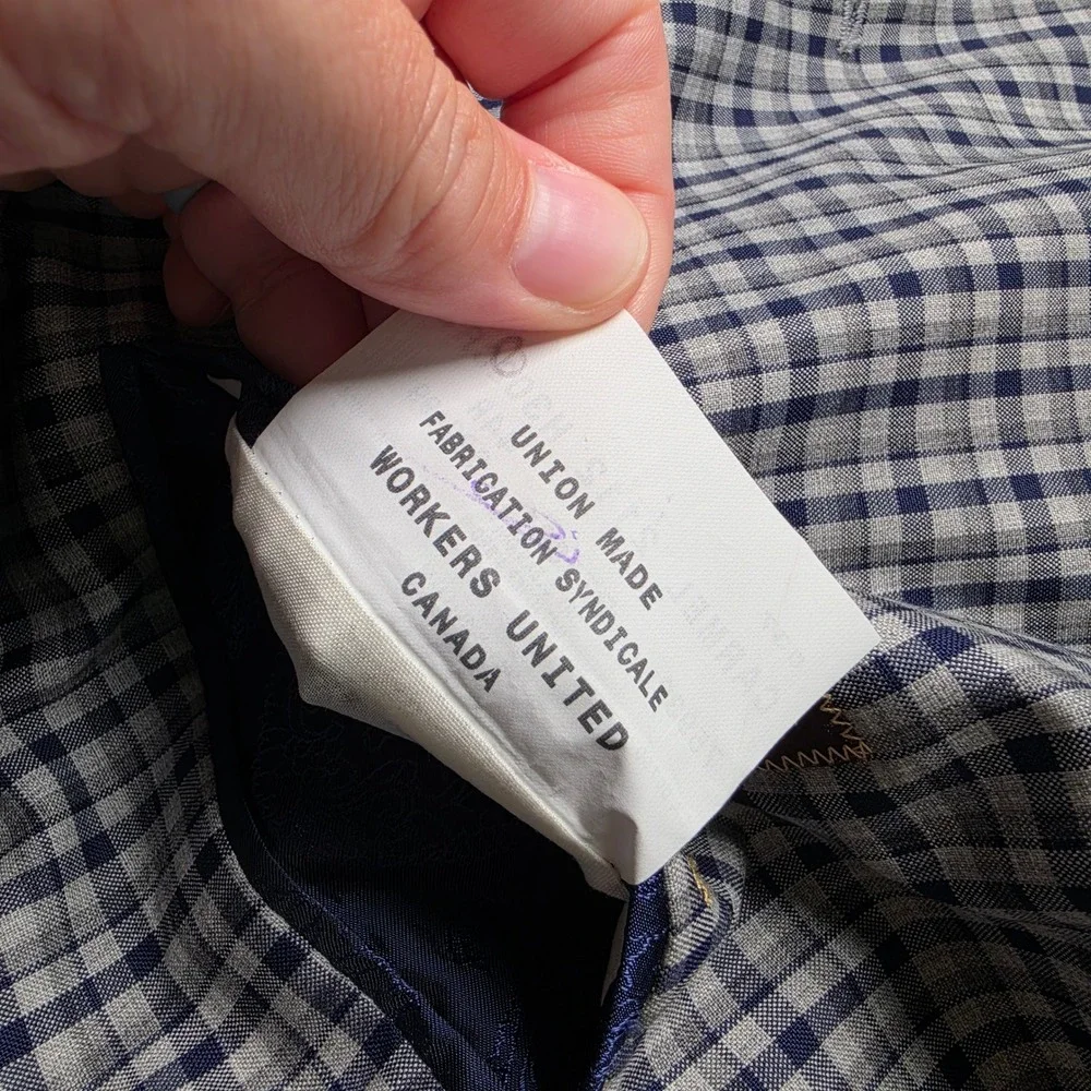 Robert Talbott Unstructured Sport Coat Mens 44R Blue Gray Check Wool Blazer